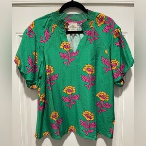 New, Umgee Brand, Puff Sleeve, Floral Print Blouse